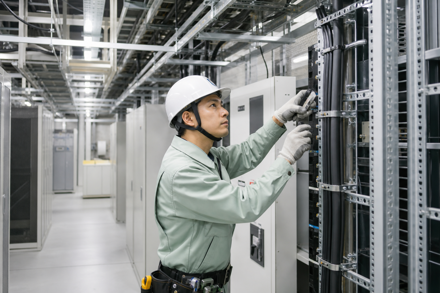 大規模施設の電気設備を施工する電気工事士